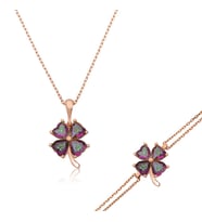Gümüş Mistik Topaz Yonca Bayan Set