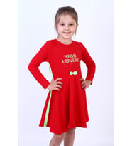 Toontoy Kız Çocuk Neon Lover Nakışlı Elbise (Kırmızı)