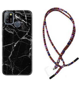 INFINIX Smart 4 5 6 Zero 8 S5 Pro Kılıf Boyun Asklı Rasta Silikon Fragile Black Mermer 1378