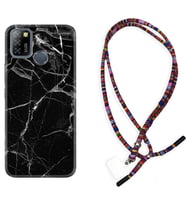 INFINIX Smart 4 5 6 Zero 8 S5 Pro Kılıf Boyun Asklı Rasta Silikon Fragile Black Mermer 1378