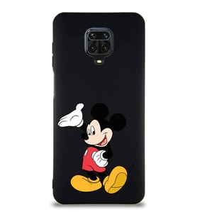 Xiaomi Redmi Note 9 Pro Soft Premier Kapak Mickey Mouse-C Tasarımlı Silikon Kılıf - Siyah (Şeffaf)