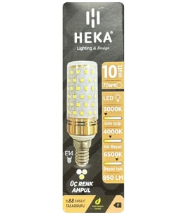 (1 Adet) Heka 10W (70W) Sarı-Günışığı-Beyaz E14 Duylu Üç Renkli Led Mısır Ampul