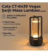 Cata CT-8439 Vegas Şarjlı Masa Lambası Dokunmatik 6400K Siyah