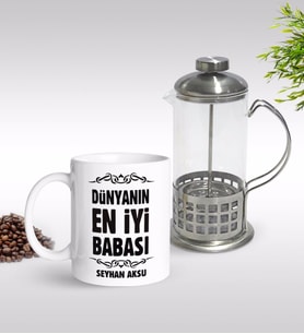 BK Gift Kişiye Özel Dünyanın En İyi Babası Tasarımlı Kupa & French Press Seti-6 (Model 1)