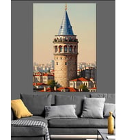 Galata Kulesi Suluboya Çizim Dekoratif Kanvas - Mdf Ahşap Tablo