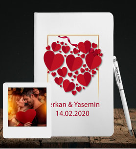 Sevgililer Gününe Özel Deri Beyaz Defter Kalem & Instagram Çerçeve Hediye Seti 36