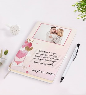 BK Gift Kişiye Özel Kendi El Yazın Mesajlı Fotoğraflı Beyaz Defter ve Kalem Hediye Seti