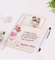 BK Gift Kişiye Özel Kendi El Yazın Mesajlı Fotoğraflı Beyaz Defter ve Kalem Hediye Seti