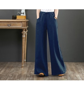 Keten Günlük Pantolon Beli Lastikli Bağcıklı (Lacivert)