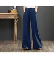 Keten Günlük Pantolon Beli Lastikli Bağcıklı (Lacivert)