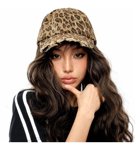 Valkyrie Vintage Leopar Desenli Eskitmeli Kadın Şapka Ayarlanabilir Beyzbol Şapkası Pamuk Baseball Cap