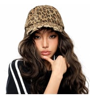 Valkyrie Vintage Leopar Desenli Eskitmeli Kadın Şapka Ayarlanabilir Beyzbol Şapkası Pamuk Baseball Cap