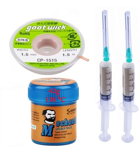 Krem Lehim Solder Paste 138 C 42g 3in1 Arada Flux Lehim Toplama Cp-1515 Lehim Emme Teli 1,5 Mm