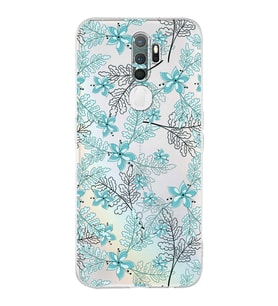 PrintiFy Oppo A9 2020 Uyumlu Kamera Korumalı Floral Su Yeşili Tasarımlı Şeffaf Silikon Kılıf