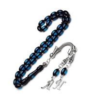 Erkek 7x11mm Harf Püskül Mavi Sürmeli Toz Kehribar Tesbih