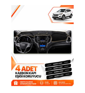 HYUNDAİ SANTA FE (2012-2017) Uyumlu Ön Torpido Koruma Kılıfı Halısı - Siyah Bej