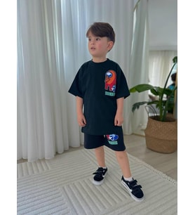 Cg Kids Among Us Erkek Çocuk Şortlu Alt Üst Takım (Siyah)