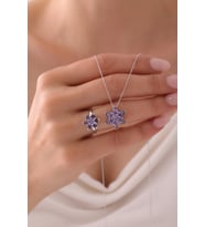 Gümüş Lotus Çiçeği Kolye & Yüzük Seti - 925 Ayar Gümüş Set