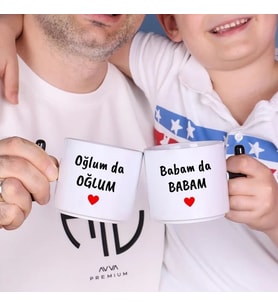 Babaya Hediye Babam da Babam Ve Oğlum da Oğlum Tasarımlı İsimli 2'li T Kupa Bardak