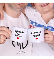 Babaya Hediye Babam da Babam Ve Oğlum da Oğlum Tasarımlı İsimli 2'li T Kupa Bardak