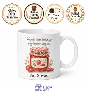 Reçel Kavanozu Temalı Baskılı Kupa Bardak Hediye Özel Tasarım Porselen Mug