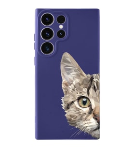 Samsung Galaxy S23 Ultra Uyumlu Lansman Kılıf Catface Tasarımlı İçi Kadife Kapak-Mor (Şeffaf)