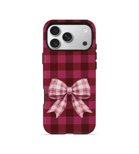 iPhone 17 Pro Max Vorian Çift Katmanlı Cherry Gingham Bow Kılıf
