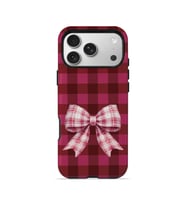iPhone 17 Pro Max Vorian Çift Katmanlı Cherry Gingham Bow Kılıf