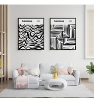 Bauhaus Siyah Çizgiler Duvar Tablosu Çerçeveli 2'li Set Siyah Renk 35 x 50 Boyut/Ebat (Çok Renkli)