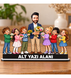 Fotoğraftan Kişiye Özel Erkek Anaokulu Öğretmeni Karikatürlü 18 cm MDF Masaüstü Biblo - Öğretmen Hediyesi Öğretmene Özel Hediye