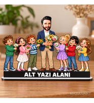 Fotoğraftan Kişiye Özel Erkek Anaokulu Öğretmeni Karikatürlü 18 cm MDF Masaüstü Biblo - Öğretmen Hediyesi Öğretmene Özel Hediye