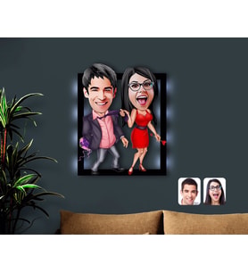 BK Gift Kişiye Özel Sevgililer Karikatürlü 3D Led Işıklı Ahşap Tablo-4