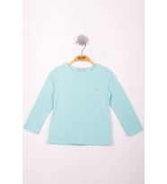 Toontoy Kız Çocuk Göğsü Nakışlı T-Shirt (Mint Yeşili)
