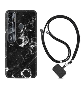 Tecno Spark 6 6 Go 8C 8 Pro 7 7 Pro Kılıf Boyun Askılı Silikon Black Hole Marble 1387