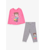 Breeze Kız Çocuk Kapri Taytlı Takım Kız Baskılı 1.5-5 Yaş, Neon Pembe