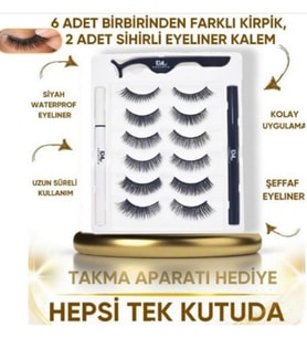 Lexroo 12 ADET Takma kirpik seti 6 farklı Çift - 2 Adet Mıknatıslı Likit Eyeliner Yapıştırıcı