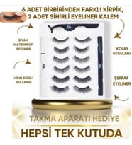 Lexroo 12 ADET Takma kirpik seti 6 farklı Çift - 2 Adet Mıknatıslı Likit Eyeliner Yapıştırıcı