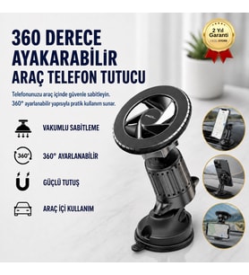 Araç Telefon Tutucu Vakumlu 360 Derece Ayarlanabilir Sabitlenebilir Telefon Aparatı