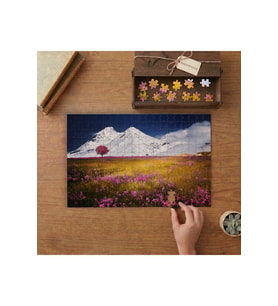 Pembe Kır Çiçekleri - Karlı Dağlar Tasarımı 240 parça Ahşap Puzzle Ahşap Kutuda MP10114