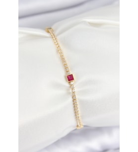 Pirinç Zirkon Taşlı Kare Model Gold Renk Kadın Bilekilk 5886 - GLST7376-3304