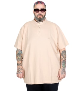 Mode XL Büyük Beden Erkek Tişört Düğmeli Hakim Yaka T-Shirt U24339 Bej