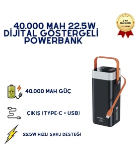 PW-142 40.000 mAh Powerbank 22.5W Hızlı Şarjlı Dijital Ekranlı Taşınabilir Şarj Cihazı
