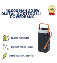 PW-142 40.000 mAh Powerbank 22.5W Hızlı Şarjlı Dijital Ekranlı Taşınabilir Şarj Cihazı
