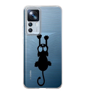 Xiaomi Mi 12t  Kamera korumalı Kapak Çizgi Kedi (Siyah) Tasarımlı Şeffaf Kılıf