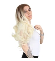 Yoğun Daalı Fiber Sen Uzun Perçemsiz Peruk / Kumral / Platin Ombreli