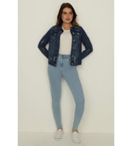 Kadın Düğmeli Denim Ceket (Mavi)