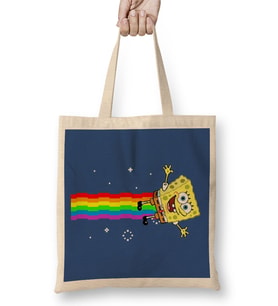 Spongebob Sqaurepants Nyan Cat Meme Bez Çanta Uzun Saplı