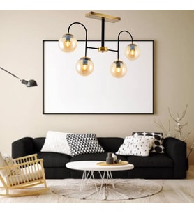 TT011-4 ESK TT Aydınlatma Eskitme Rengi Kaplama 4 lü Bal Camlı Lüks Avize