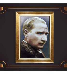 Özel Seri Paspartulu Çerçeveli Atatürk Tablo l809 (Gold)