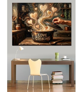 Love Cooking Kalpli Yemek Buharı Dekoratif Kanvas - Mdf Ahşap Tablo